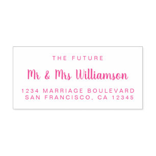 Tampon Auto-encreur Pink Script Future M. Mme Mariage Adresse de retou