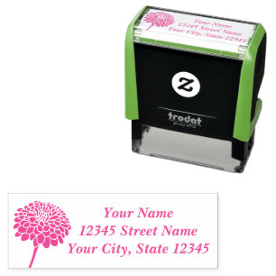 Tampon Auto-encreur Pink Zinnia fleur personnalisée adresse de retour
