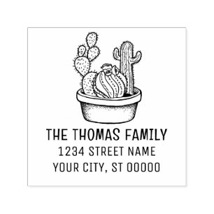 Tampon Auto-encreur Plante de cactus rustique en pot #4 Nom Adresse