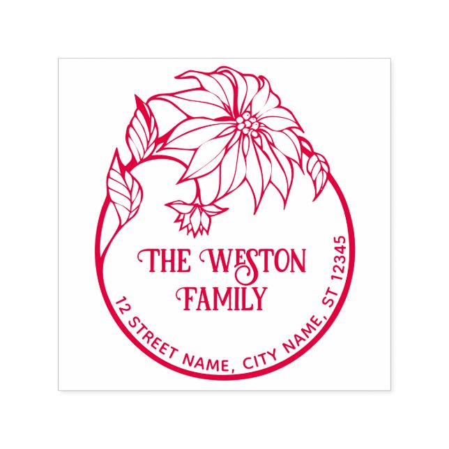 Tampon Auto-encreur Poinsettia Frame Joyeux Noël #2 Nom Adresse de ret (Design)