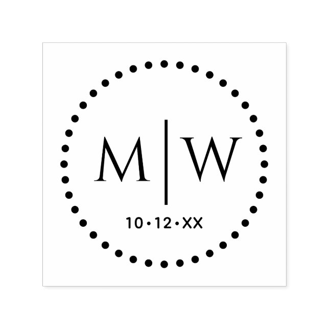 Tampon Auto-encreur Points pointillés Cadre rond Deux Monogr Mariage i (Design)