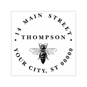 Tampon Auto-encreur Preppy Heraldic Vintage Bee #2 Nom Adresse