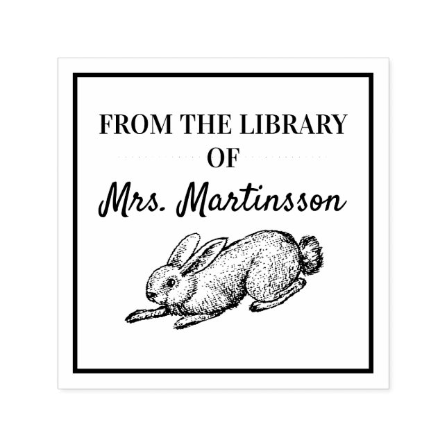 Tampon Auto-encreur Professeur de la bibliothèque lapin lapin lapin (Design)