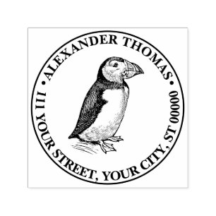 Tampon Auto-encreur Puffin Bird Nom de dessin Vintage Adresse de retou
