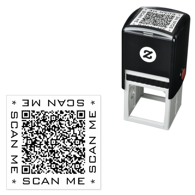 Tampon Auto-encreur QR Code Info Scan Me Texte Design moderne Timbre (En situation)