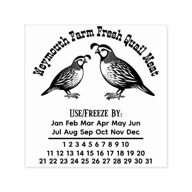 Tampon Auto-encreur Quail Farm Viande Oeufs Frais Calendrier Date #3D (Design)