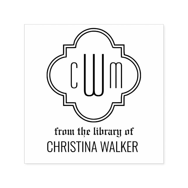 Tampon Auto-encreur Quatrefoil marocain 3 Bibliothèque initiale Nom du (Design)