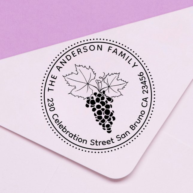 Tampon Auto-encreur Raisins | Nom de famille personnalisé et adresse d (Créateur téléchargé)