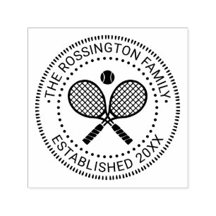 Tampon Auto-encreur Raquettes de tennis croisées Nom de famille Date E