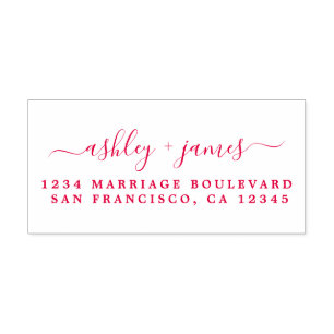 Tampon Auto-encreur Red Chic Script Names Mariage Adresse de retour