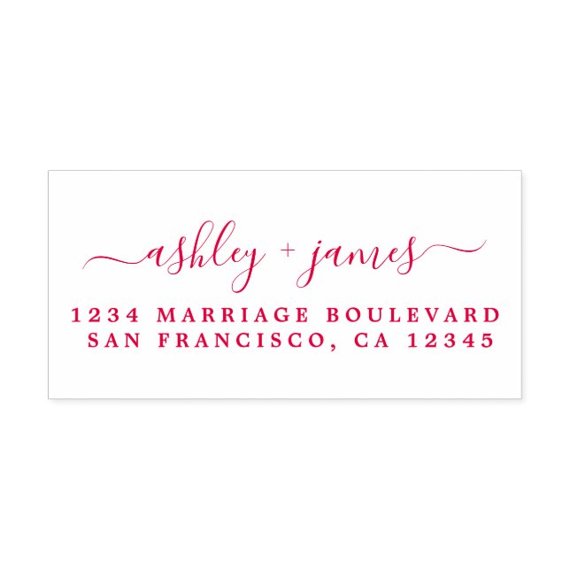 Tampon Auto-encreur Red Chic Script Names Mariage Adresse de retour (Design)