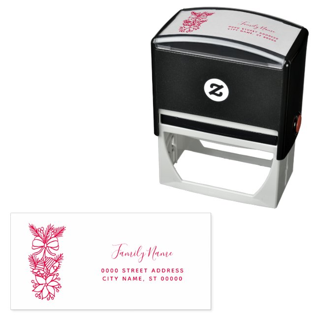 Tampon Auto-encreur Red Christmas Floral Address Self-inking Stamp (En situation)