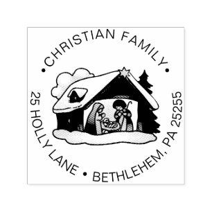 Tampon Auto-encreur Religieux Noël Nativité Famille Adresse de retour