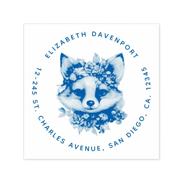 Tampon Auto-encreur Renard mignon avec couronne florale Adresse d'illu (Design)