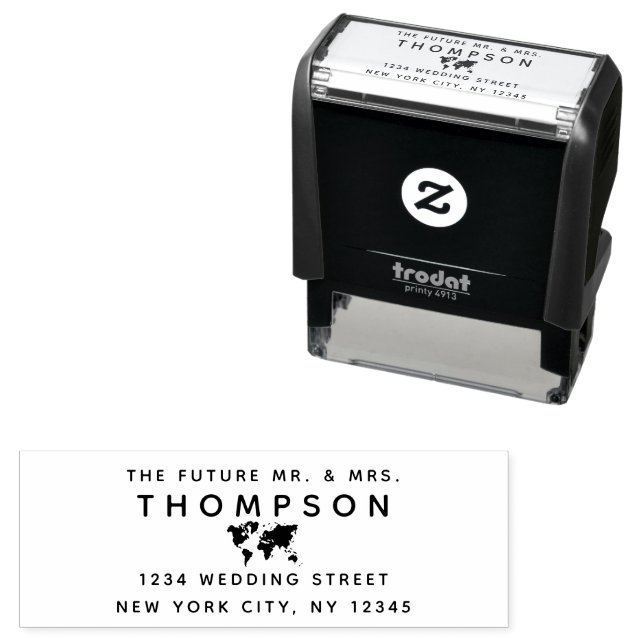 Tampon Auto-encreur Retour Adresse Futur M. Mme Mariage Carte du monde (En situation)