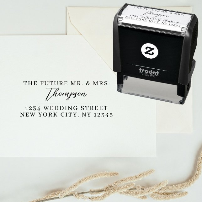 Tampon Auto-encreur Retour Adresse Futur M. Mme Mariage Script (Return Address Future Mr. Mrs. Wedding Script Self-inking Stamp)