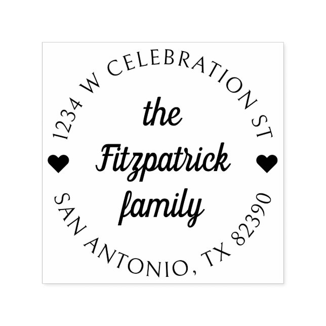 Tampon Auto-encreur Retro Script Nom de famille Ronde Adresse de retou (Design)