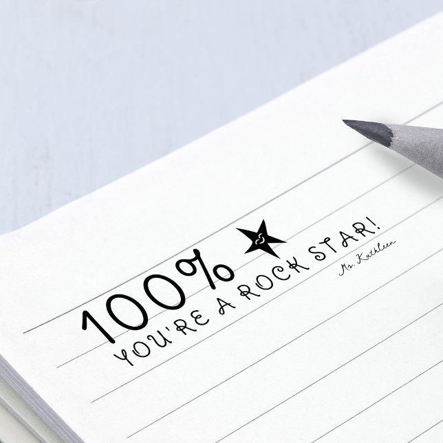 Tampon Auto-encreur Rétroaction positive 100% Vous êtes un enseignant  (Positive Feedback 100% You're A Rock Star Teacher Self-inking Stamp)