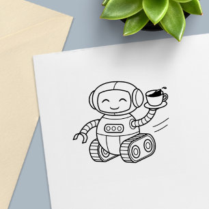 Tampon Auto-encreur Robot Mignon Livrant du Café