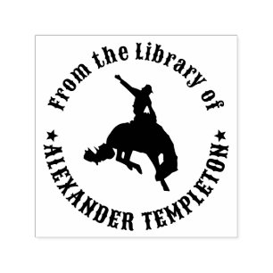Tampon Auto-encreur Rodeo Cowboy sur Bucking Bronco Library Nom du liv
