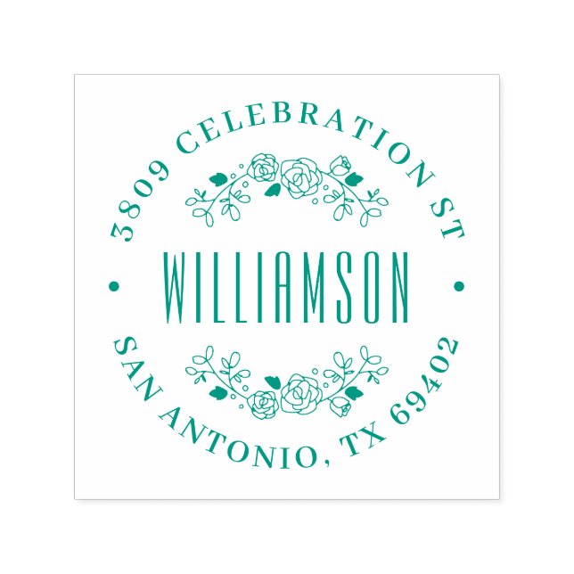 Tampon Auto-encreur Rond Nom de famille Floral Adresse de retour (Design)