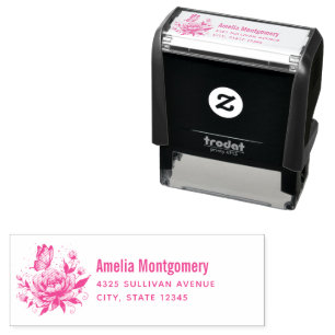 Tampon Auto-encreur Rose Magique et Papillon Adresse Fantaisiste