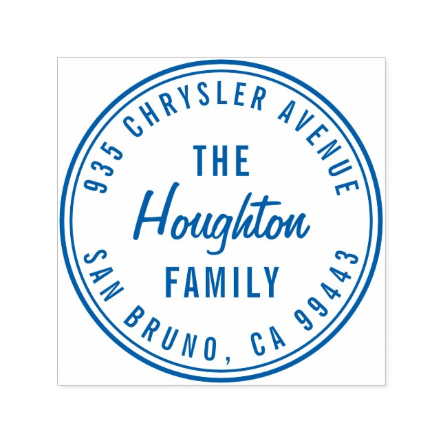 Tampon Auto-encreur Round Modern Script Nom de famille Adresse de reto (Design)