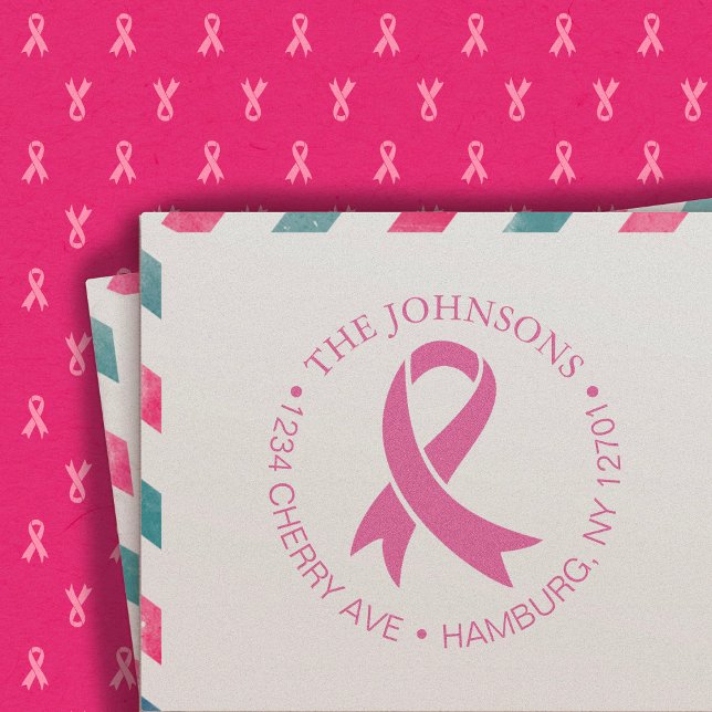 Tampon Auto-encreur Ruban de sensibilisation au cancer du sein Adresse (Créateur téléchargé)