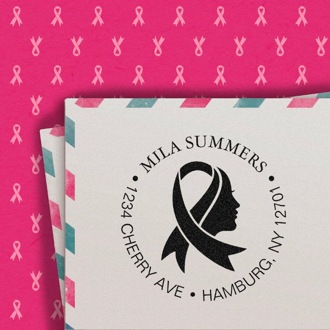 Tampon Auto-encreur Ruban de sensibilisation au cancer du sein Adresse (Créateur téléchargé)