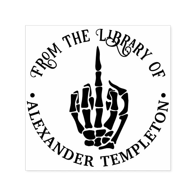 Tampon Auto-encreur Rude Skeleton Main Middle Finger Library Nom du li (Design)