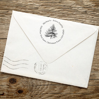 Tampon Auto-encreur Russe Pine Tree Christmas Adresse de retour