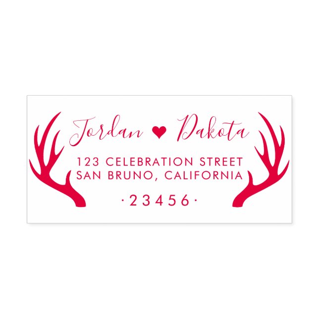 Tampon Auto-encreur Rustic Antlers & Cute Heart Mariage Adresse de ret (Design)
