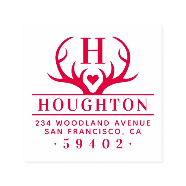 Tampon Auto-encreur Rustic Antlers Nom de famille Monogramme Adresse d (Design)