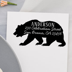Tampon Auto-encreur Rustic Bear Nom de famille et adresse de retour pe