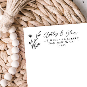 Tampon Auto-encreur Rustic Boho Fleur sauvage Mariage Adresse de retou