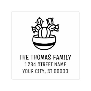 Tampon Auto-encreur Rustic Cactus Plante dans le point #3 Nom Adresse