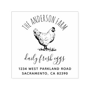 Tampon Auto-encreur Rustic Chicken Family Farm Adresse de retour