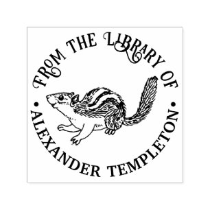 Tampon Auto-encreur Rustic Cute Chipmunk Library Nom du livre