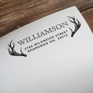 Tampon Auto-encreur Rustic Deer Antlers Nom de famille et adresse de r