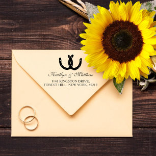 Tampon Auto-encreur Rustic Horseshoes Mariage Adresse de retour