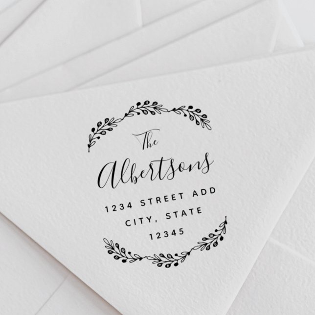 Tampon Auto-encreur Rustic Laurel Nom de famille Adresse de retour (Créateur téléchargé)