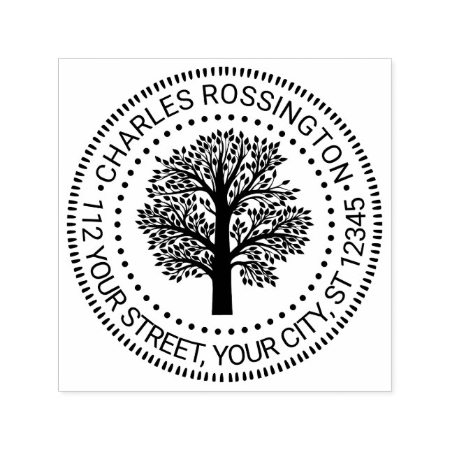 Tampon Auto-encreur Rustic Leafy Family Tree Rnd Nom Adresse de retour (Design)