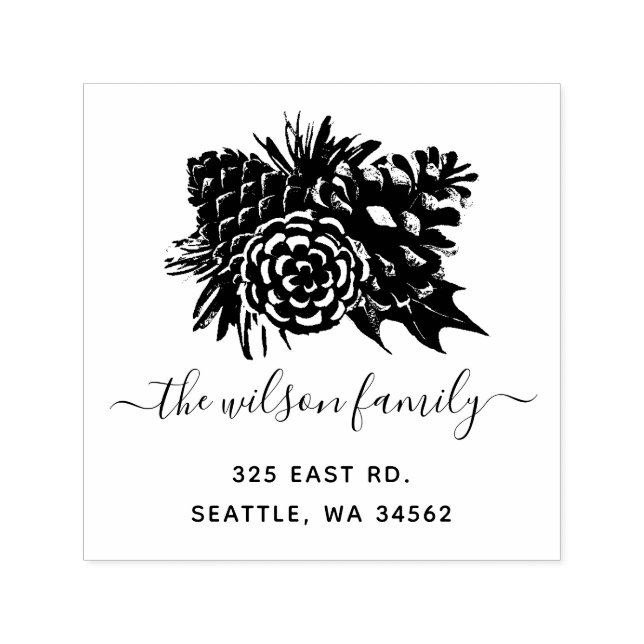 Tampon Auto-encreur Rustic Pine Cone Fir Holidays Adresse de retour (Design)