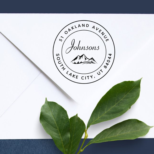 Tampon Auto-encreur Rustic Round Mountains Inspiré Adresse de retour (Rustic Round Mountains Inspired Return Address Self-inking Stamp)