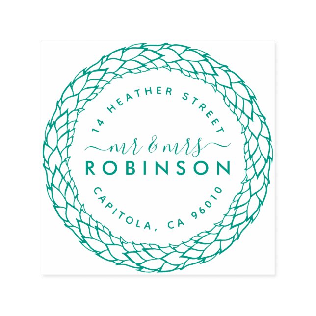 Tampon Auto-encreur Rustic Script Mr & Mrs Wreath Adresse de retour (Design)