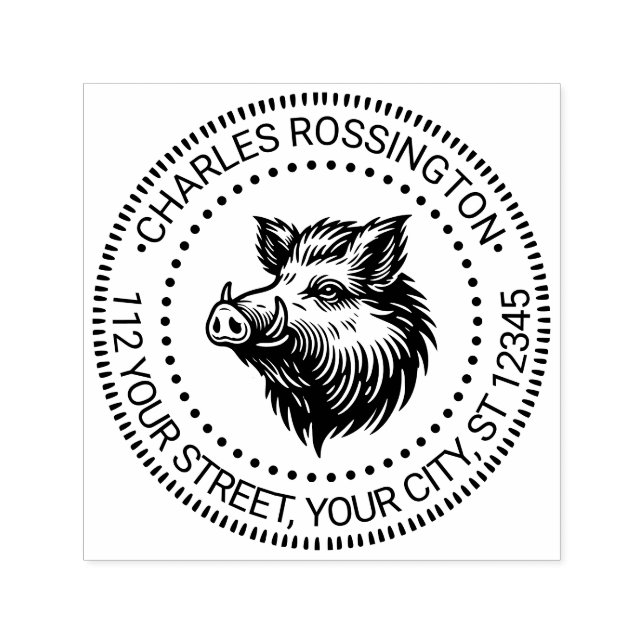 Tampon Auto-encreur Rustic Wild Boar Head Nom Adresse de retour #1N (Design)