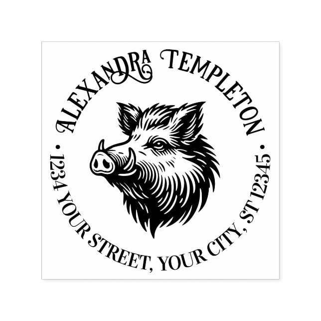 Tampon Auto-encreur Rustic Wild Boar Head Nom Adresse de retour #1P (Design)