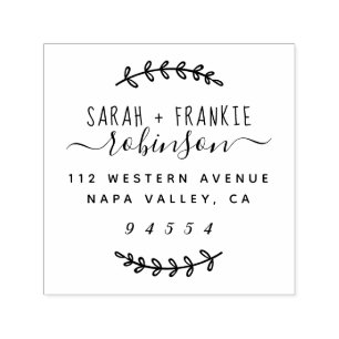 Tampon Auto-encreur Rustique Script Marié Couple Adresse de retour