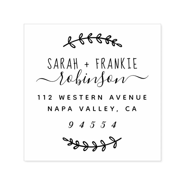 Tampon Auto-encreur Rustique Script Marié Couple Adresse de retour (Design)