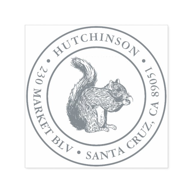 Tampon Auto-encreur Rustique Squirrel Round Rond Adresse de retour (Design)